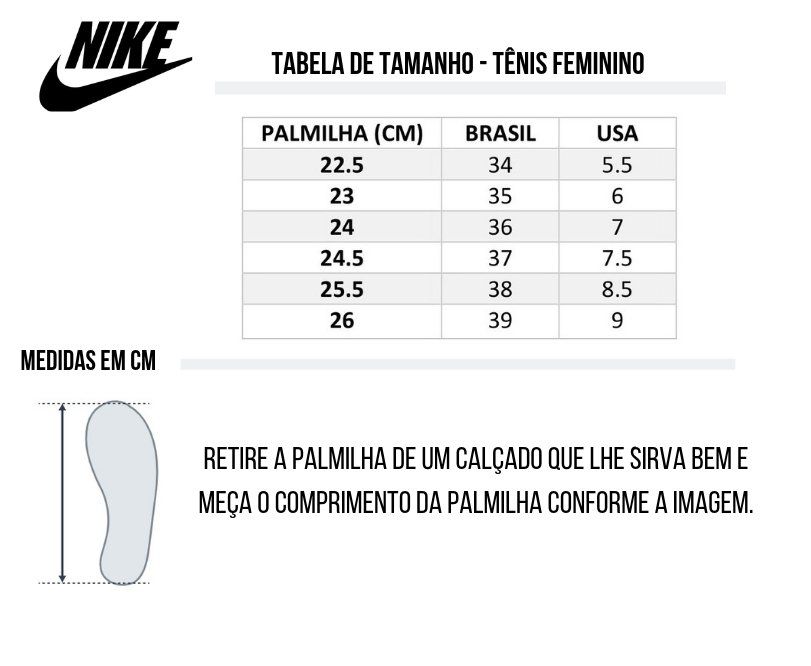 tamanho tenis usa e brasil